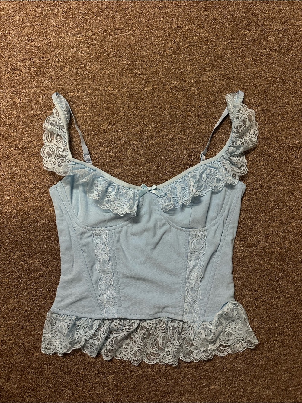 Light Blue Lace Trim Tank Top